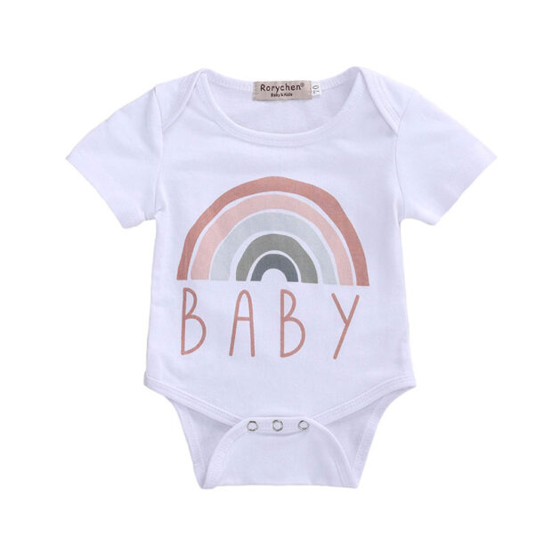 Letter Print Baby Rainbow Graphic Onesie Short Sleeve - Image 2