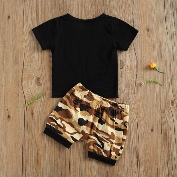Letter Print Cooler Version of Dad Shirt & Dessert Camouflage Print Shorts Short Sleeve - Image 2
