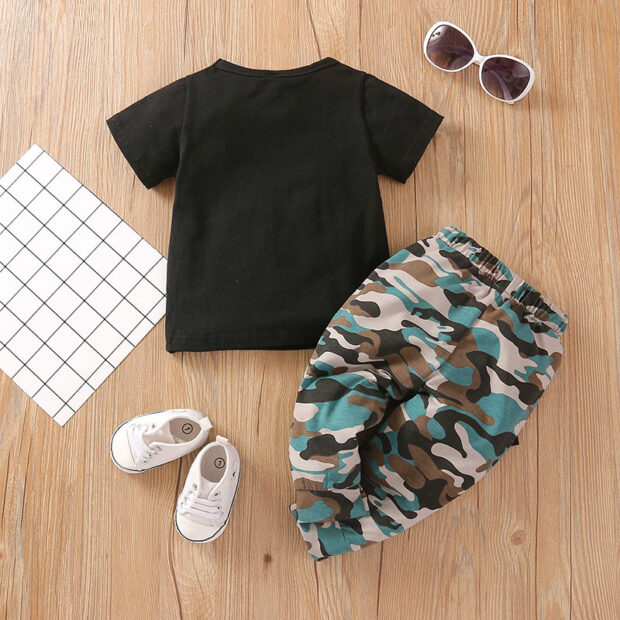 Letter Print Daddy Son Best Friend for Life Shirt & Camouflage Pixelated Pants Long Sleeve - Image 2