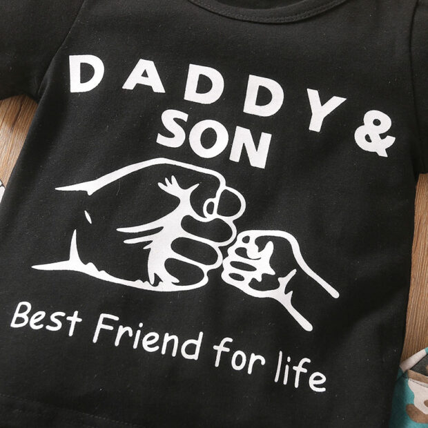 Letter Print Daddy Son Best Friend for Life Shirt & Camouflage Pixelated Pants Long Sleeve - Image 3