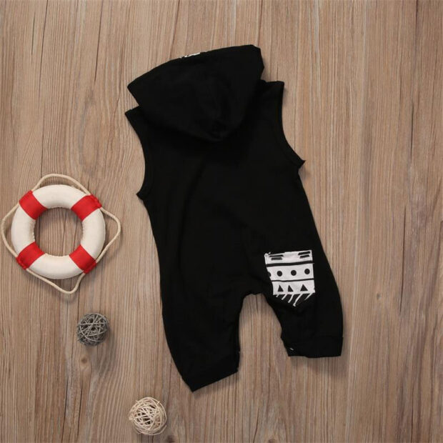 Letter Print Don't Touch the Hair Hooded Romper Sleeveless - Image 4