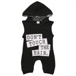 Letter Print Don't Touch the Hair Hooded Romper Sleeveless