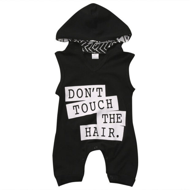 Letter Print Don't Touch the Hair Hooded Romper Sleeveless