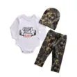 Letter Print Hunter Outfit, Crawl Walk Hunt Onesie & Camouflage Pants & Hat Long Sleeve