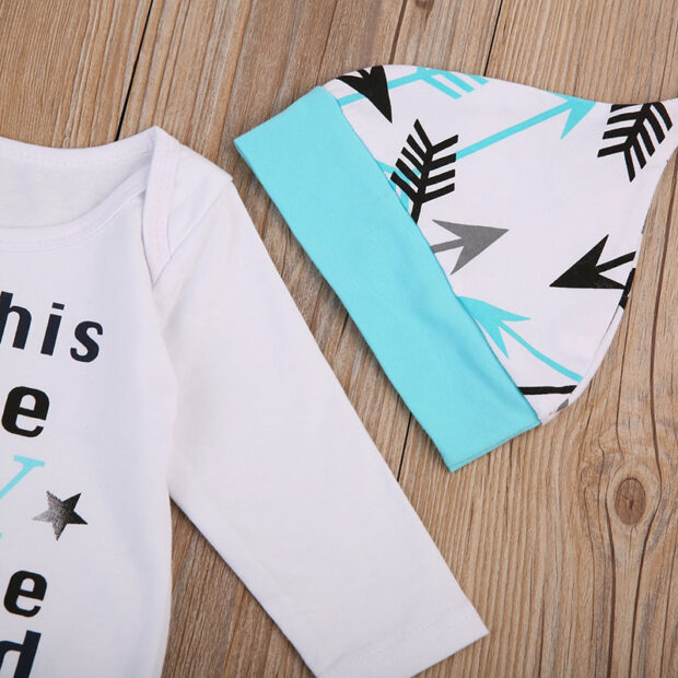 Letter Print Little Boy We Have Prayed Pajamas Onesie & Cupid Arrows Pants & Beanie Hat Long Sleeve - Image 4
