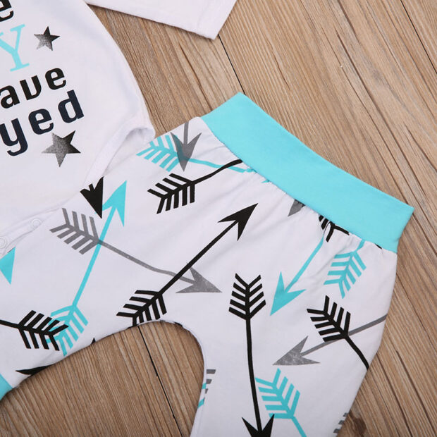 Letter Print Little Boy We Have Prayed Pajamas Onesie & Cupid Arrows Pants & Beanie Hat Long Sleeve - Image 5