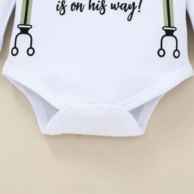 Letter Print Suspenders Pajamas "Little Man is On His Way Long Sleeve - Image 4