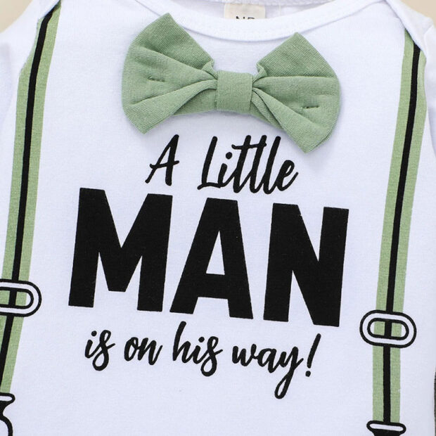 Letter Print Suspenders Pajamas "Little Man is On His Way Long Sleeve - Image 3