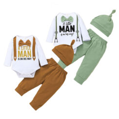Letter Print Suspenders Pajamas "Little Man is On His Way Long Sleeve
