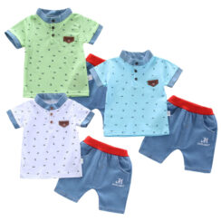 Letter Print Polo Tee & Elastic Shorts Short Sleeve