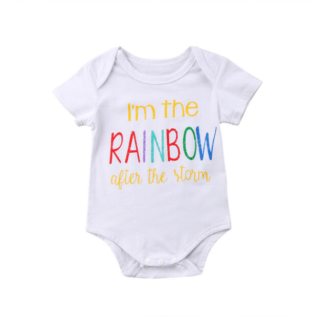 Letter Print Rainbow After the Storm Onesie Short Sleeve
