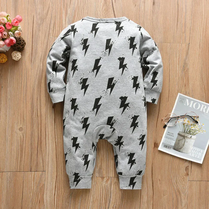 Baby Lightning Bolt Print Sleepwear Snap On Jumpsuit Long Sleeve - Image 2