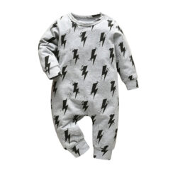 Baby Lightning Bolt Print Sleepwear Snap On Jumpsuit Long Sleeve