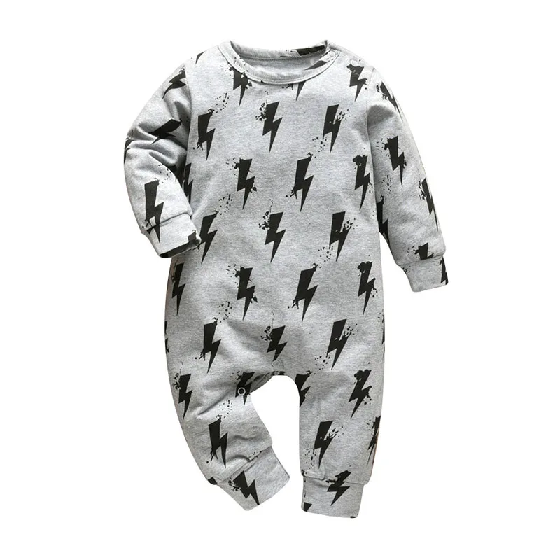 Baby Lightning Bolt Print Sleepwear Snap On Jumpsuit Long Sleeve