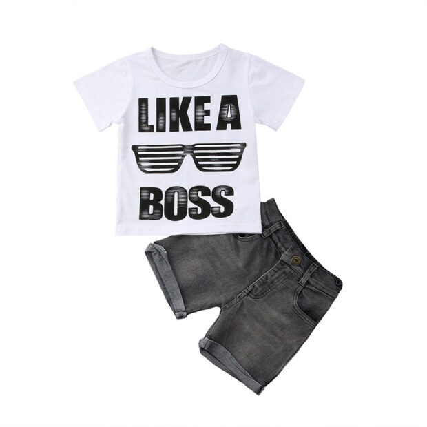 Like a Boss Sunglasses Print T-Shirt & Denim Shorts Short Sleeve Outfit