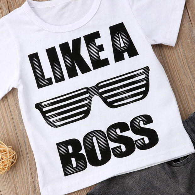 Like a Boss Sunglasses Print T-Shirt & Denim Shorts Short Sleeve Outfit - Image 4