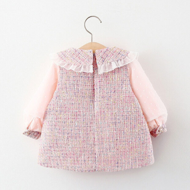 Linen A-Line Laced Dress with Peter Pan Collar Long Sleeve for Girls - Image 2