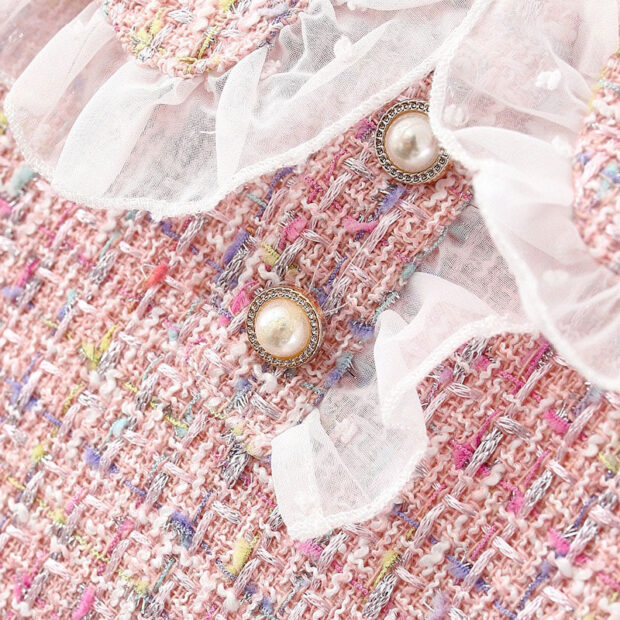 Linen A-Line Laced Dress with Peter Pan Collar Long Sleeve for Girls - Image 3