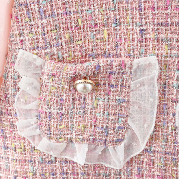 Linen A-Line Laced Dress with Peter Pan Collar Long Sleeve for Girls - Image 4