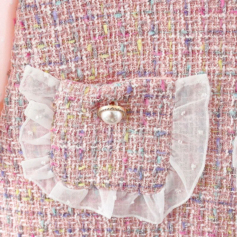 Linen A-Line Laced Dress with Peter Pan Collar Long Sleeve for Girls - Image 4