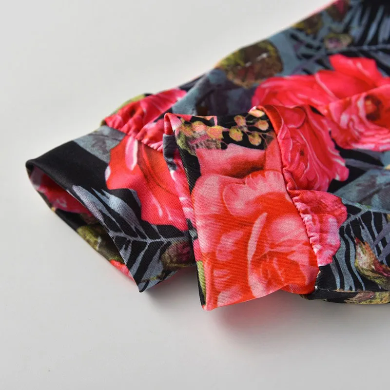 Short Sleeves Little Sister Print Bodysuit Rose Pattern Pants Ribbon Headband Beanie - Image 6