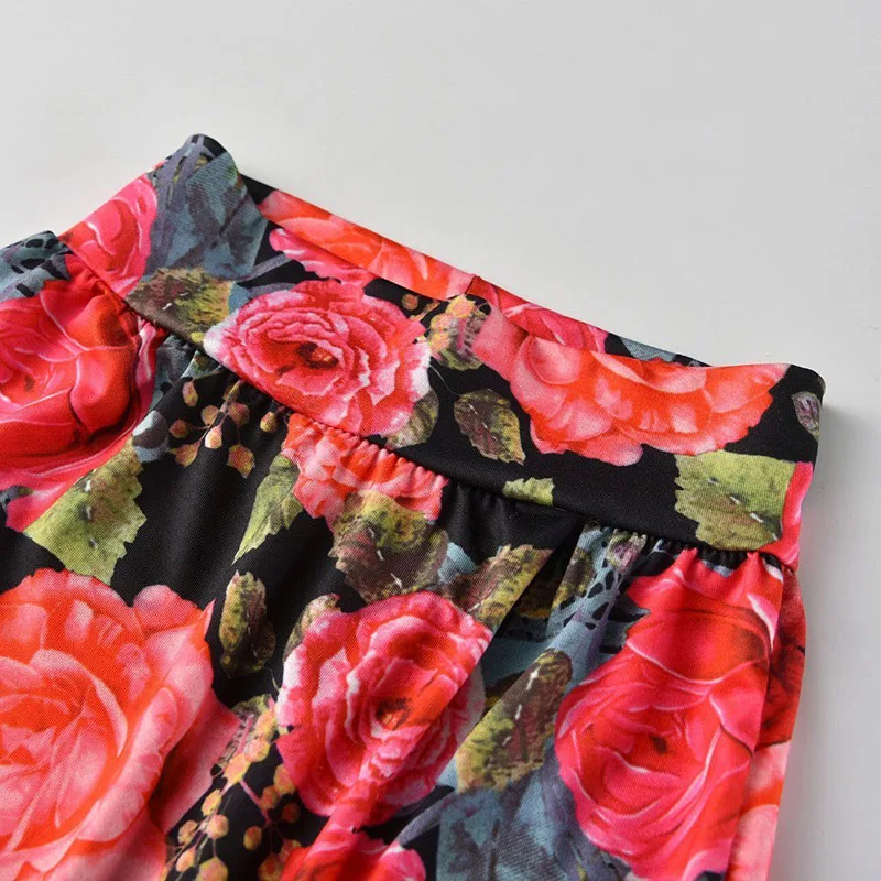 Short Sleeves Little Sister Print Bodysuit Rose Pattern Pants Ribbon Headband Beanie - Image 5