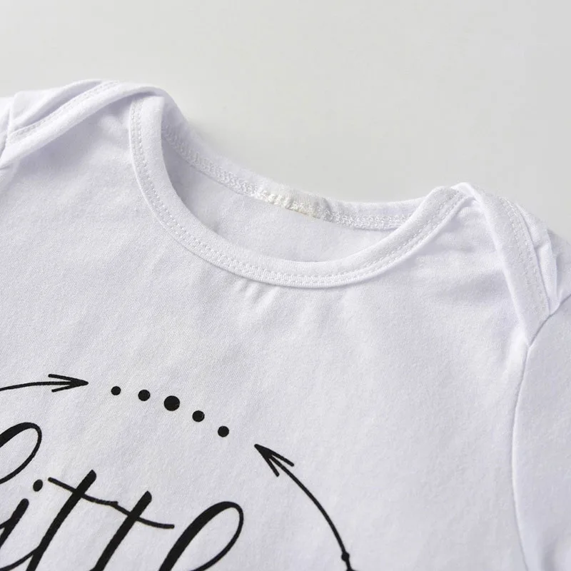 Short Sleeves Little Sister Print Bodysuit Rose Pattern Pants Ribbon Headband Beanie - Image 2