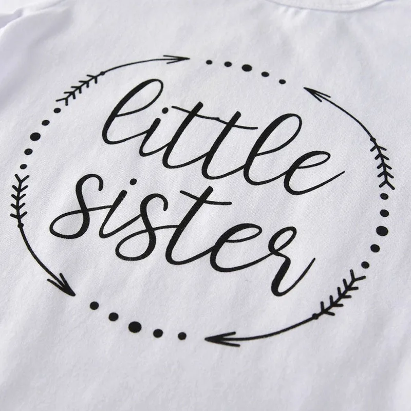 Short Sleeves Little Sister Print Bodysuit Rose Pattern Pants Ribbon Headband Beanie - Image 3