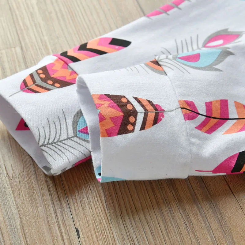 Baby Girl Little Sister Text Print Onesie & Feather Pattern Pants Long Sleeve with Ribbon Headband - Image 7