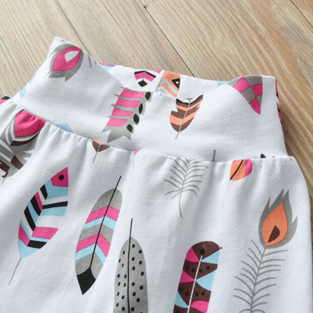 Baby Girl Little Sister Text Print Onesie & Feather Pattern Pants Long Sleeve with Ribbon Headband - Image 6