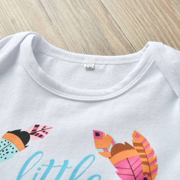Baby Girl Little Sister Text Print Onesie & Feather Pattern Pants Long Sleeve with Ribbon Headband - Image 3