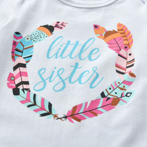 Baby Little Sister Feather Print Outfit