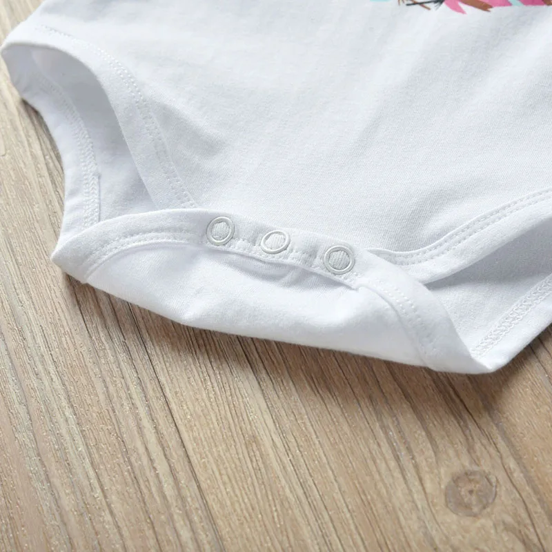 Baby Girl Little Sister Text Print Onesie & Feather Pattern Pants Long Sleeve with Ribbon Headband - Image 5