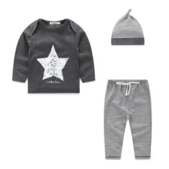 Little Star Print Long Sleeves Sweater with Pullover Pants & Hat