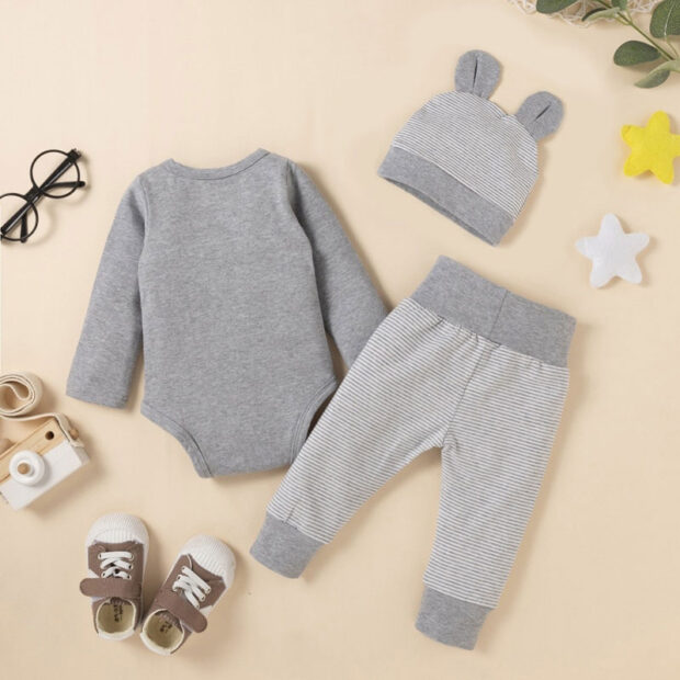 Long Sleeve Elephant Print Pajamas with Onesie, Pants, Beanie Hat Ears - Image 2
