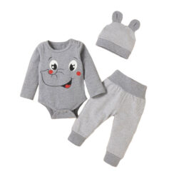 Long Sleeve Elephant Print Pajamas with Onesie, Pants, Beanie Hat Ears