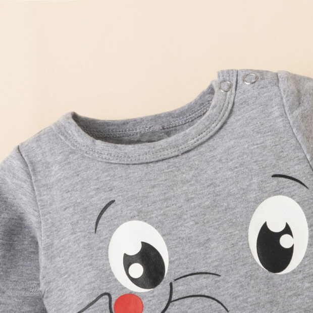 Long Sleeve Elephant Print Pajamas with Onesie, Pants, Beanie Hat Ears - Image 3
