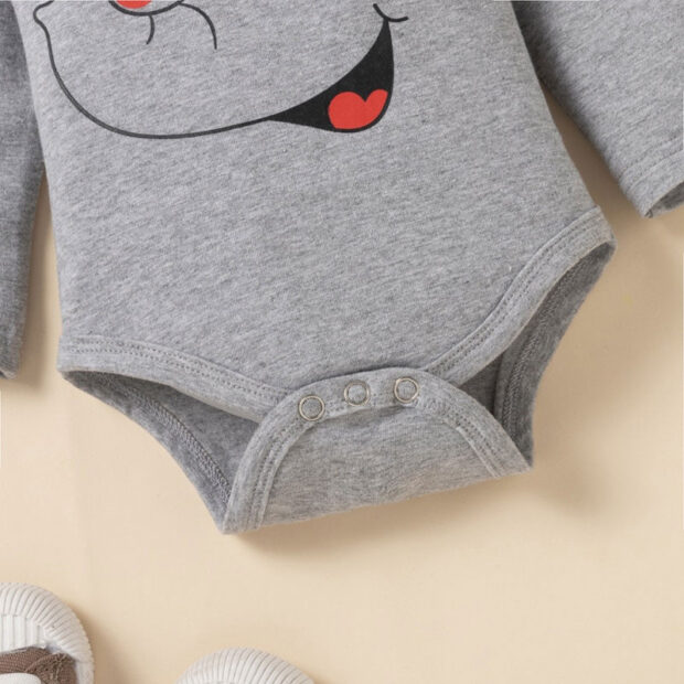 Long Sleeve Elephant Print Pajamas with Onesie, Pants, Beanie Hat Ears - Image 4