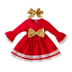 Baby Gold Ribbon Bow Christmas Dress