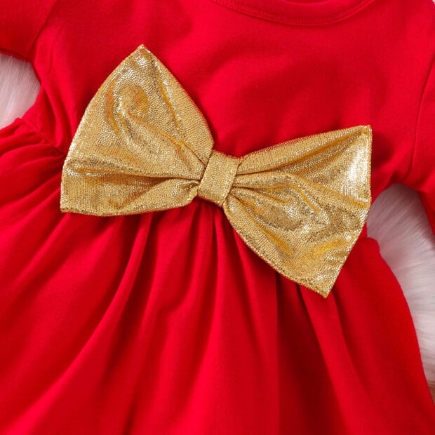 Baby Gold Ribbon Bow Christmas Dress