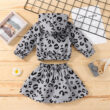 Baby Long Sleeve Leopard Pattern Hoodie & Skirt Outfit