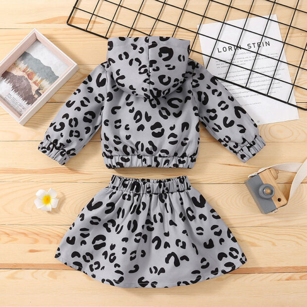 Long Sleeve Leopard Pattern Hoodie & Matching Pattern Skirt - Image 2