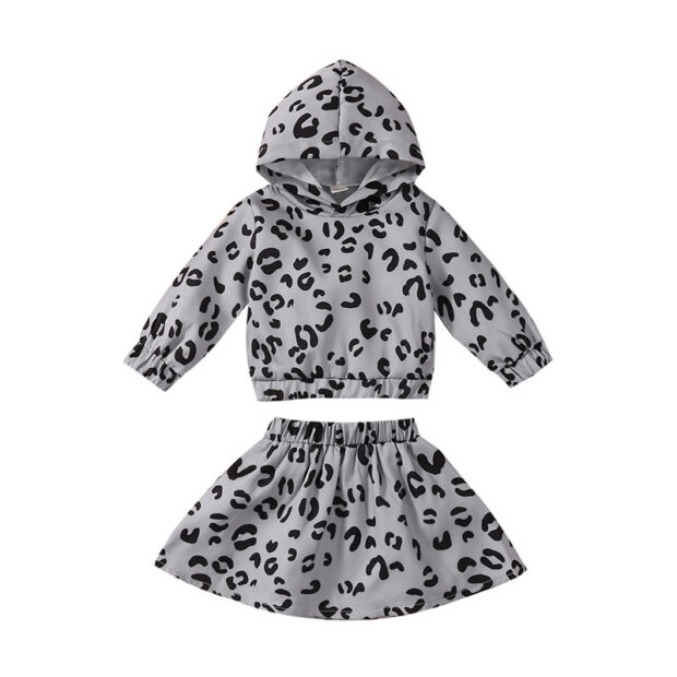 Long Sleeve Leopard Pattern Hoodie & Matching Pattern Skirt