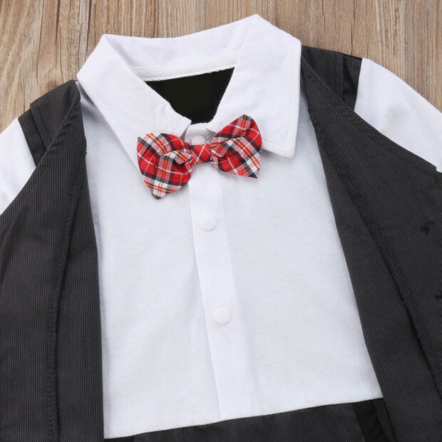 Long Sleeve One Piece Romper Suit with Vest, Bow Tie, Flat Cap Hat - Image 5