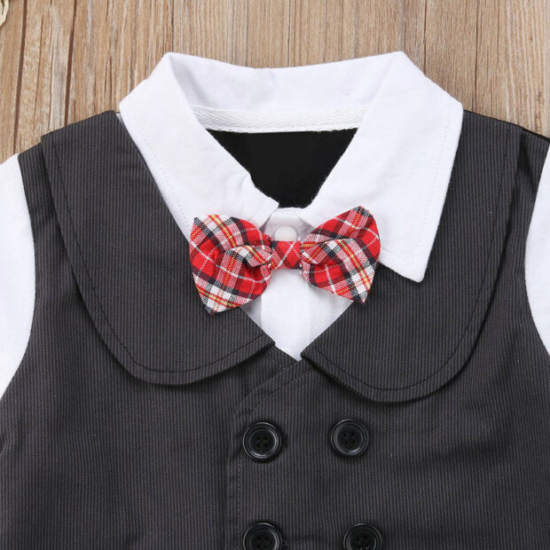 Long Sleeve One Piece Romper Suit with Vest, Bow Tie, Flat Cap Hat - Image 4