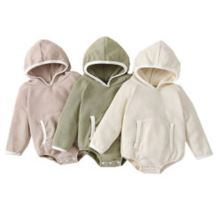Long Sleeve Solid Color Winter Hoodie Onesie with Kangaroo Pockets