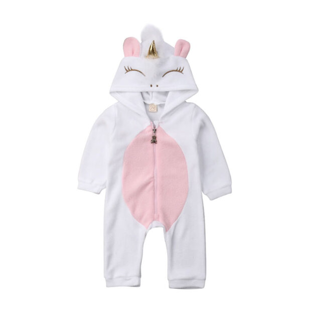 Long Sleeve Unicorn Hoodie Costume Zipper Romper with Ears