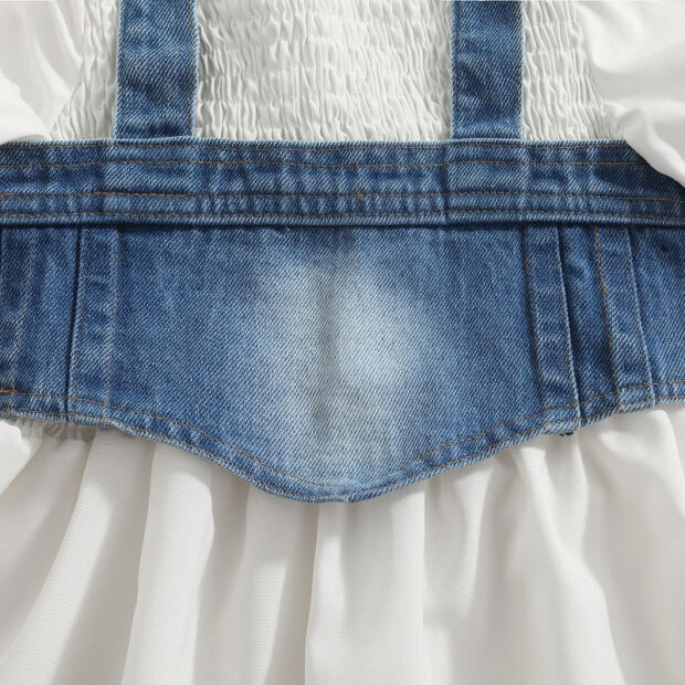 Baby Long Sleeve White Dress with Denim Crop Top