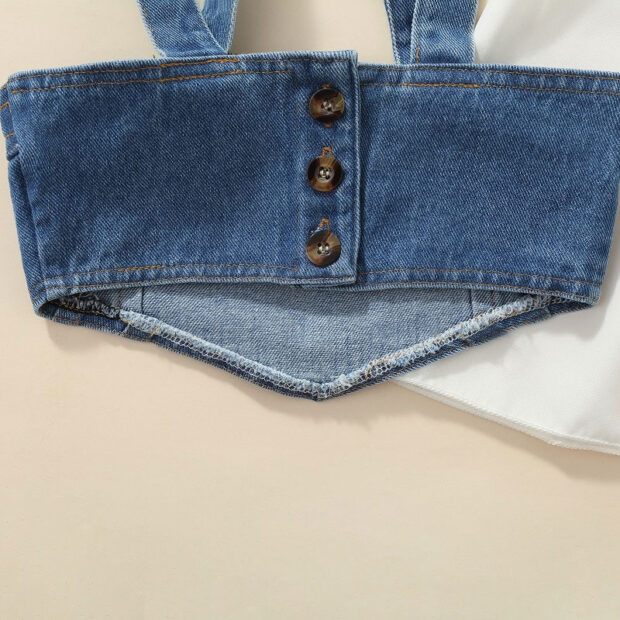 Long Sleeve White Dress & Denim Strap Crop Top - Image 6
