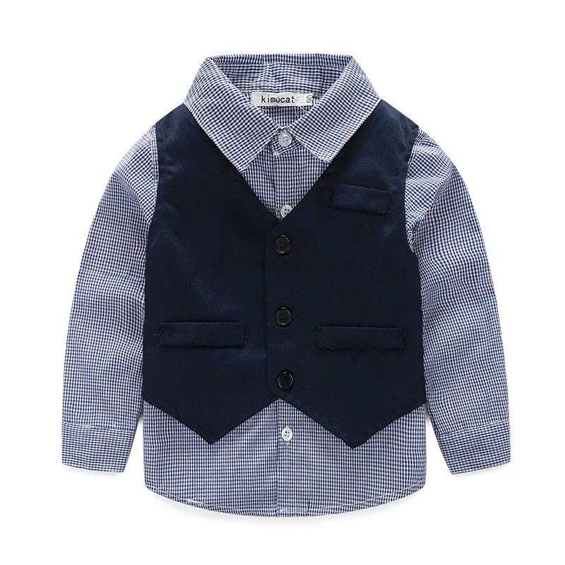 Gentlemen Checked Collar Shirt with Vest & Khaki Pants - Image 2